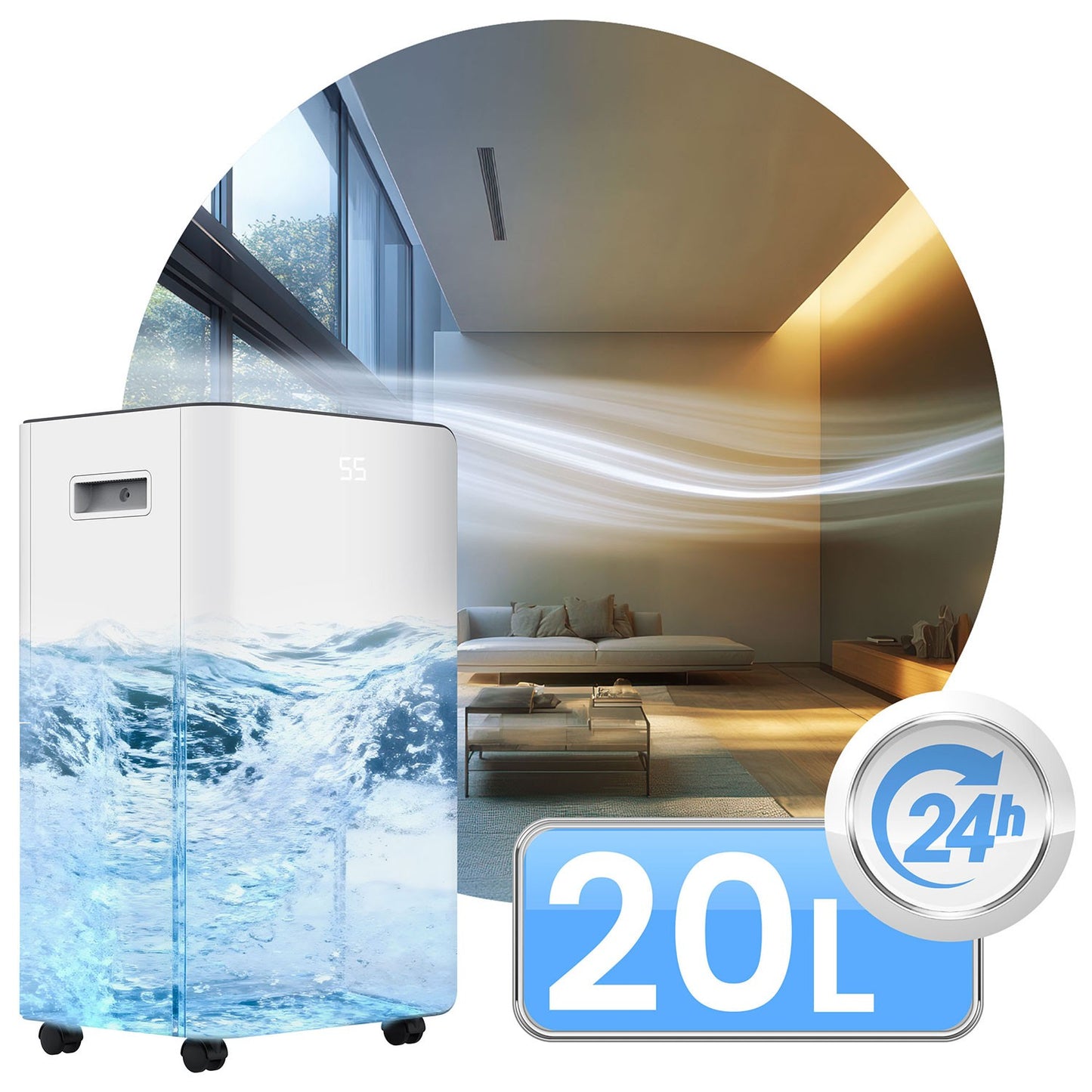 Dehumidifier with WiFi, 20L/Day, 4.5L Tank, Quiet