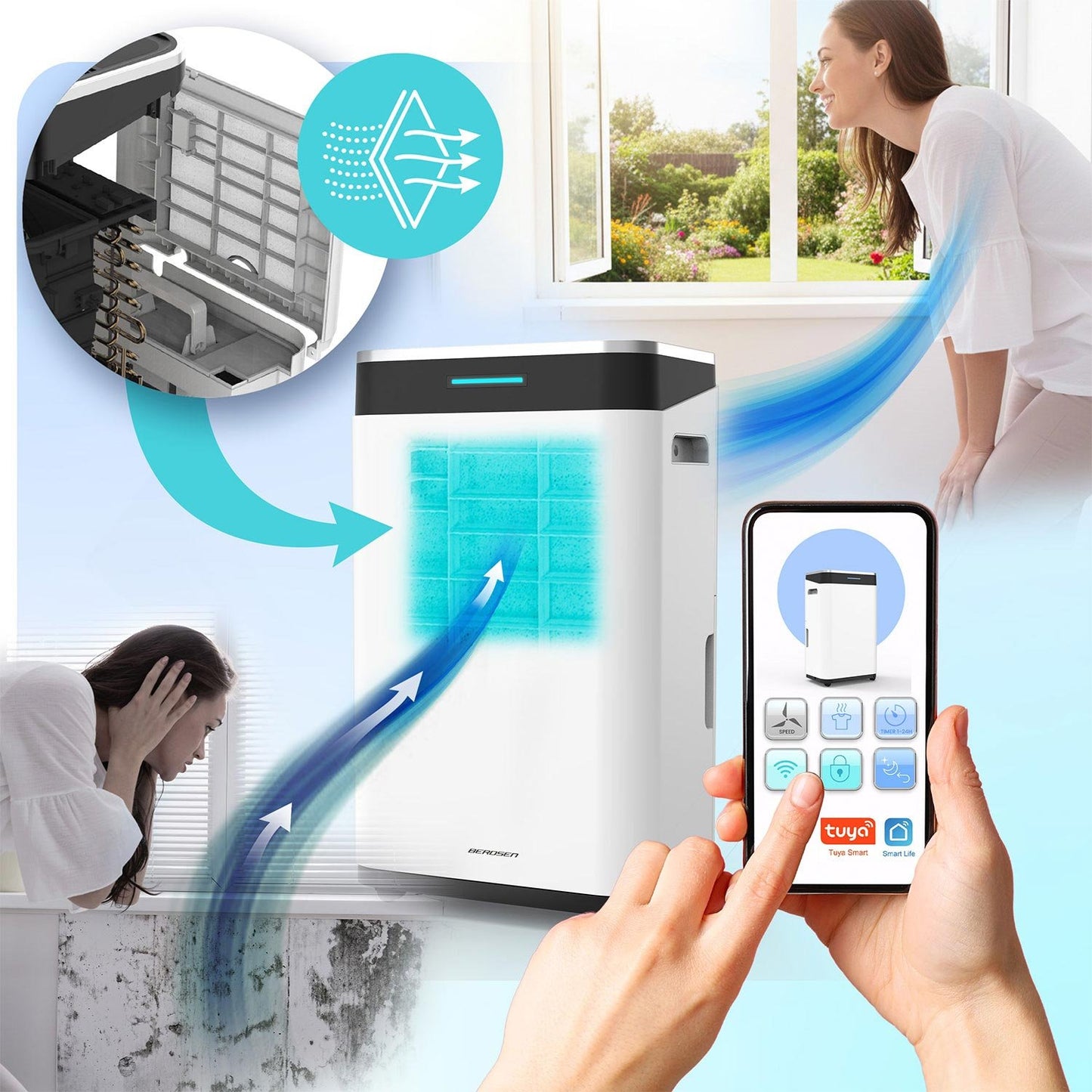 Dehumidifier with WiFi, 25L/Day, 6.5L Tank, Quiet, 30m²
