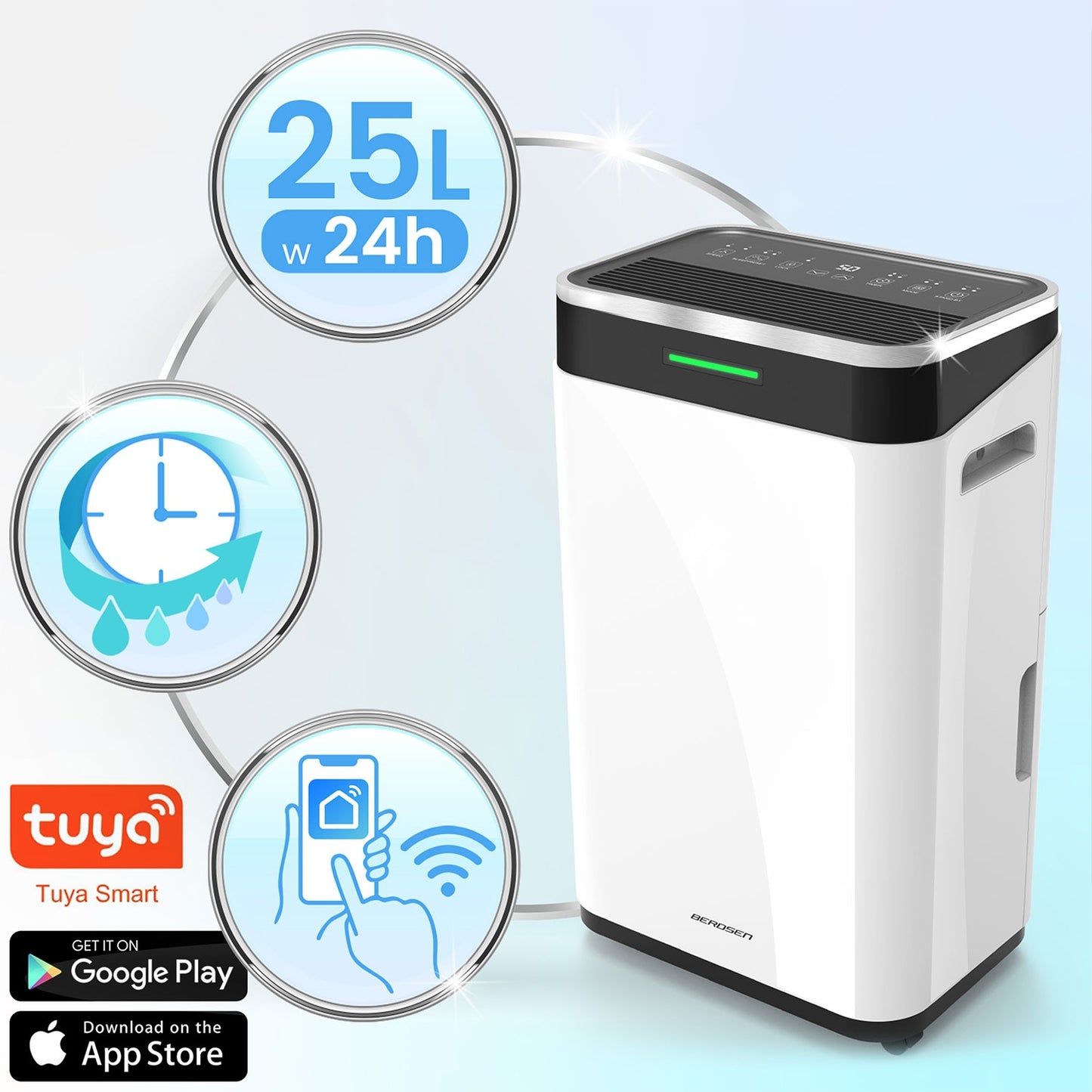 Dehumidifier with WiFi, 25L/Day, 6.5L Tank, Quiet, 30m²