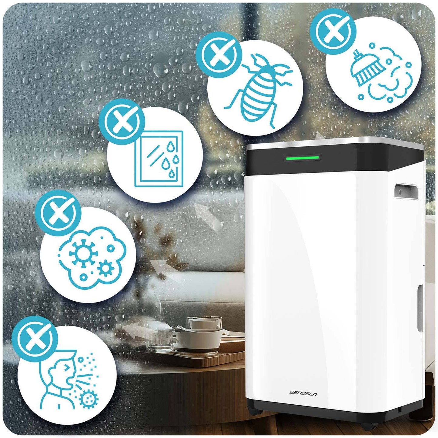 Dehumidifier with WiFi, 25L/Day, 6.5L Tank, Quiet, 30m²