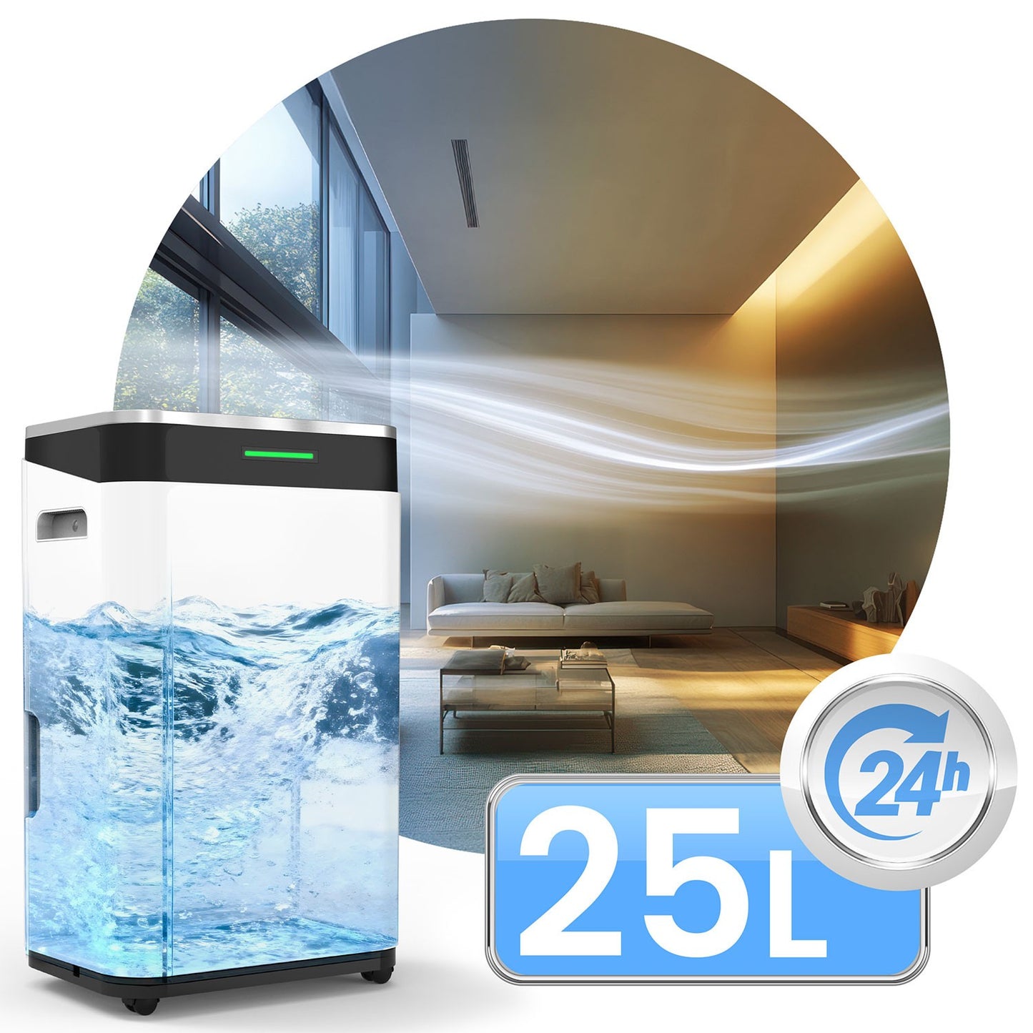Dehumidifier with WiFi, 25L/Day, 6.5L Tank, Quiet, 30m²