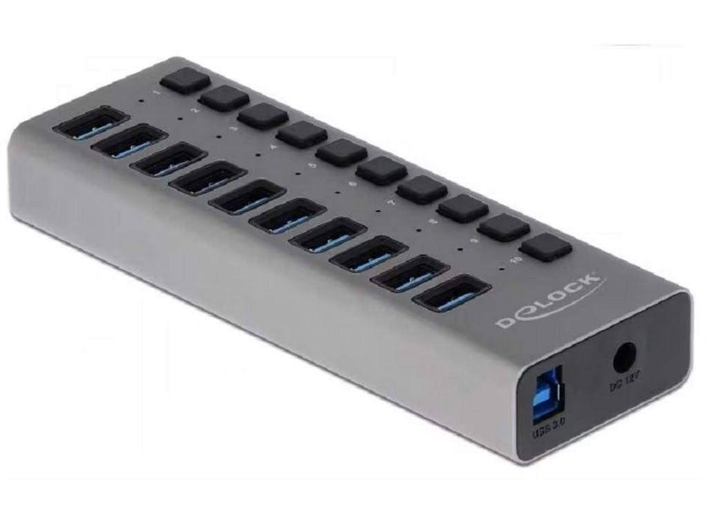 Delock External USB-A Hub with 10 Ports + Switch, 5 Gbps