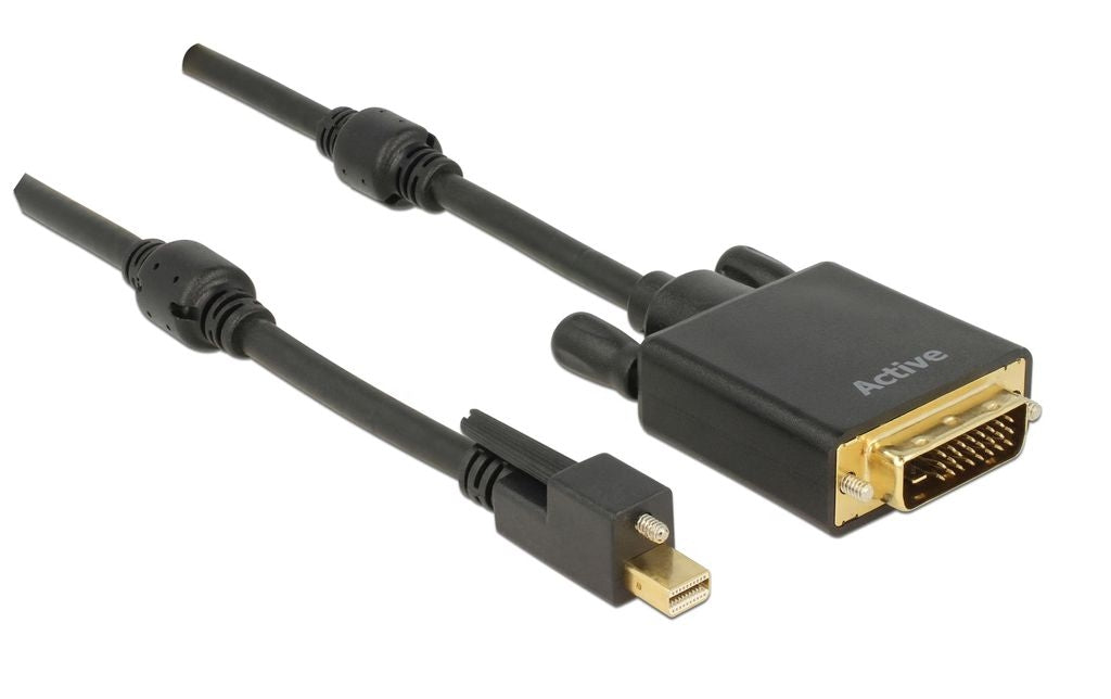 Delock Mini DisplayPort with Screw to DVI Male Cable 4K, Active, 1m - Black