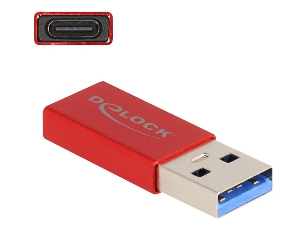 Delock USB-A male to USB-C female Adapter, Active, 10 Gbps - Red