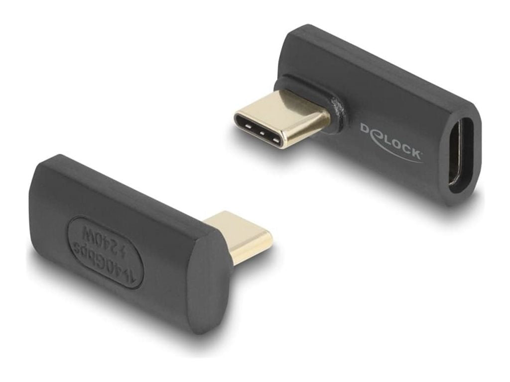 Delock USB-C Angled Adapter male to female, 40 Gbps, 240W PD, 8K @ 60Hz - Gray