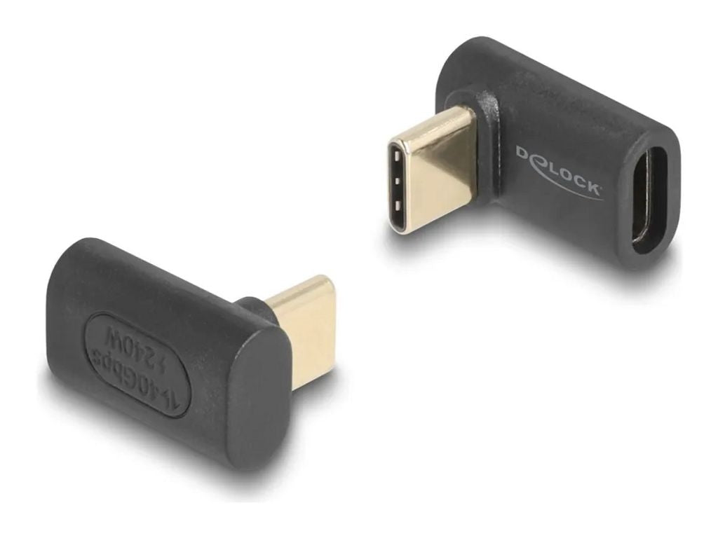 Delock USB-C Angled Adapter male to female, 40 Gbps, 240W PD, 8K @ 60Hz - Gray