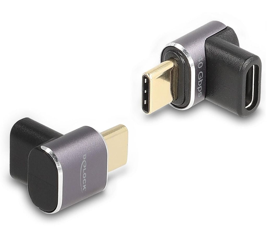 Delock USB-C Angled Adapter male to female, 40 Gbps, 240W PD, 8K @ 60Hz - Gray