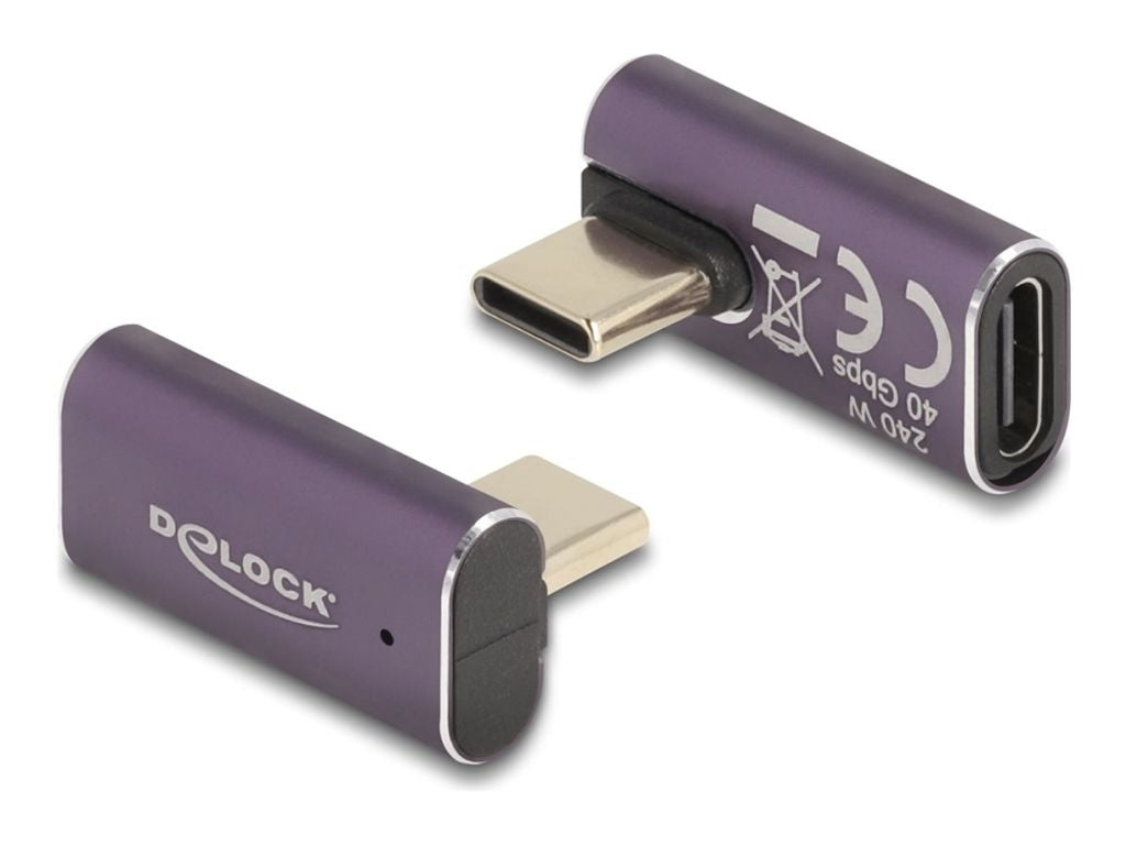 Delock USB-C Angled Adapter male to female, 40 Gbps, 240W PD, 8K @ 60Hz - Purple