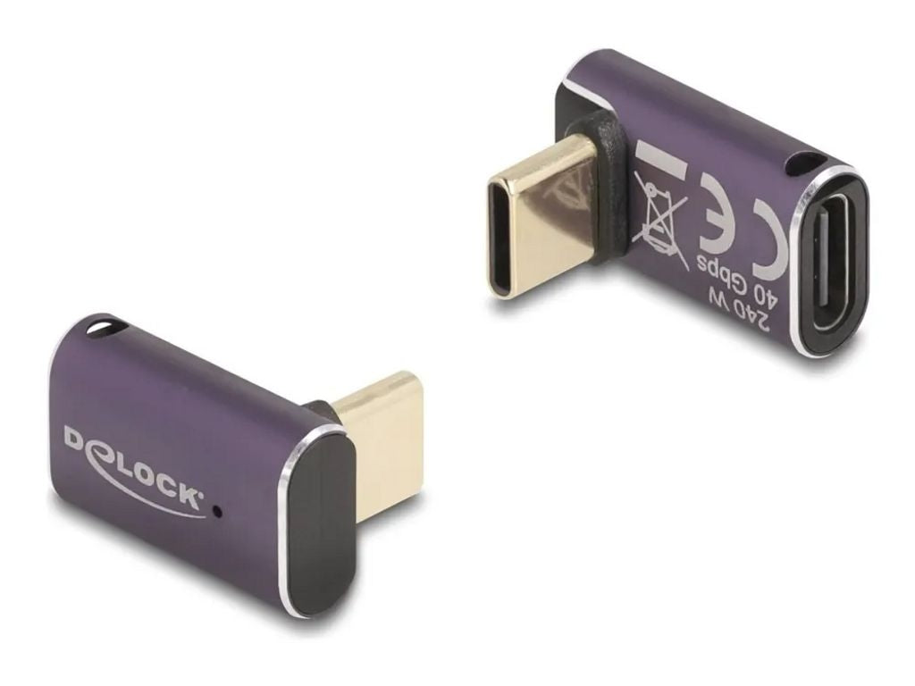 Delock USB-C Angled Adapter male to female, 40 Gbps, 240W PD, 8K @ 60Hz - Purple