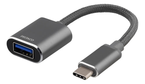 Deltaco Adapter USB-A to USB-C 3.1 OTG - Space Grey