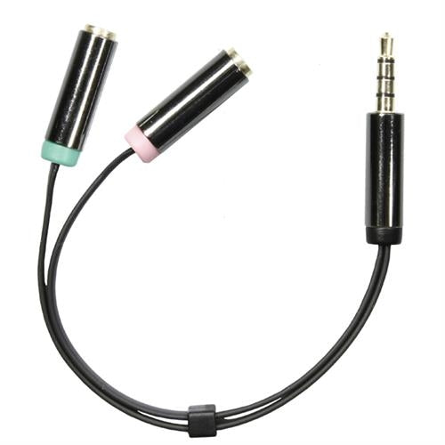 Deltaco Audio adapter, 3.5mm male to 3.5mm microphone female and 3.5mm stereo female
