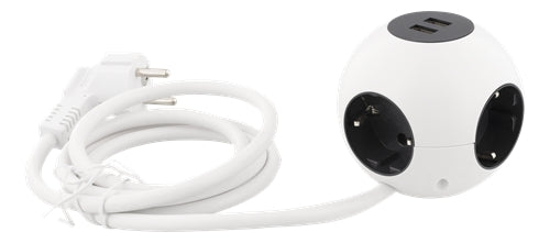 Deltaco Ball Socket, 2 x USB-A, 1.4m cable - White