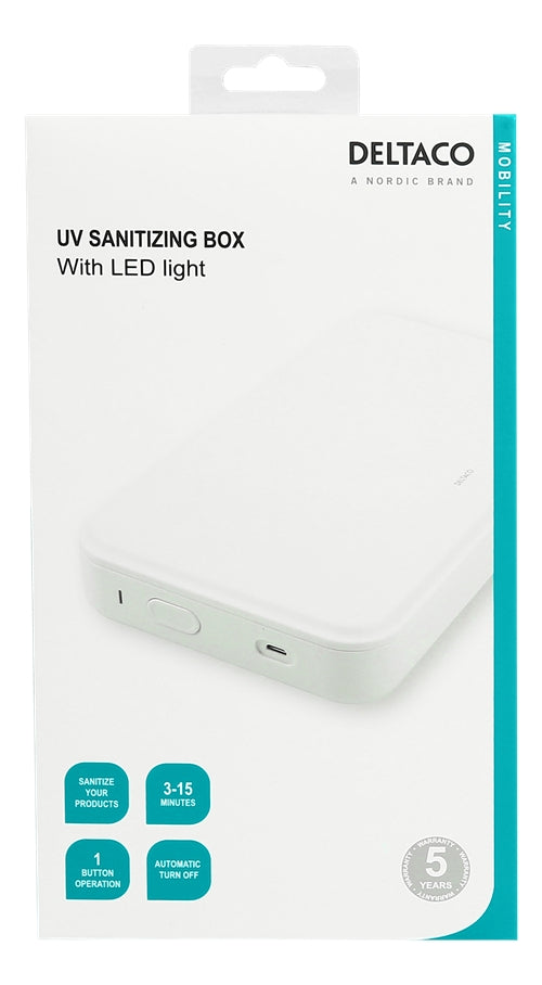 Deltaco Disinfection box UV-C LED - Disinfect mobile - White
