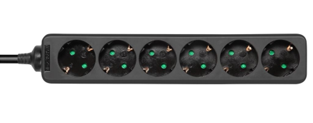 Deltaco Earthed power strip, 6xCEE 7/3, 1xCEE 7/7, childproof, 1.5m - Black