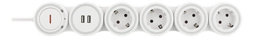 Deltaco Flexible branch socket with 4 contacts, 2x USB-A - White