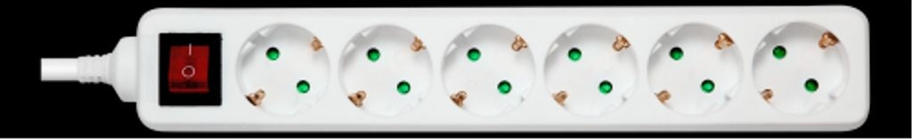 Deltaco Grounded power outlet with circuit breaker, 6xCEE 7/3, 1xCEE 7/7, childproof, 5m - White