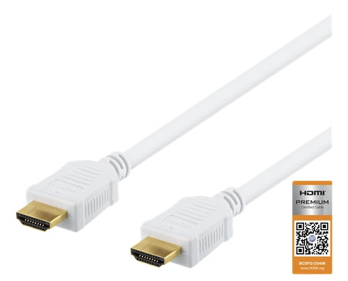 Deltaco High-Speed Premium HDMI Cable, 0.5m, Ethernet, 4K UHD - White