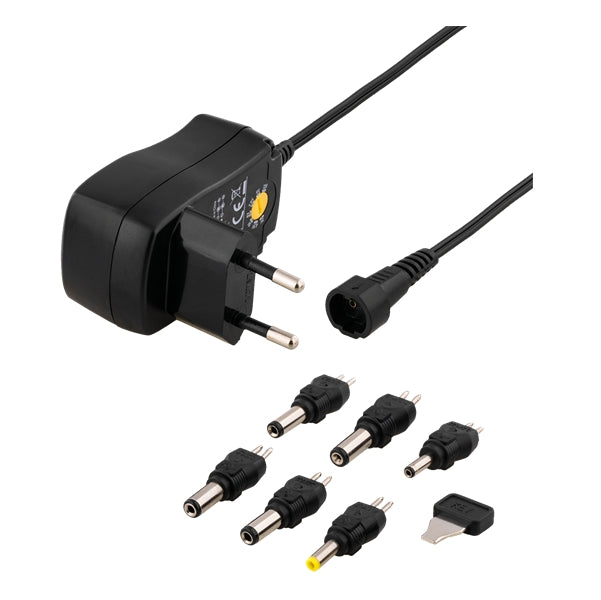 Deltaco Mains adapter Universal 3-12V, 7.2W - Black