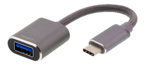 Deltaco OTG Adapter, USB-C to USB-A - Grey