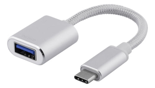 Deltaco OTG Adapter, USB-C to USB-A - Silver