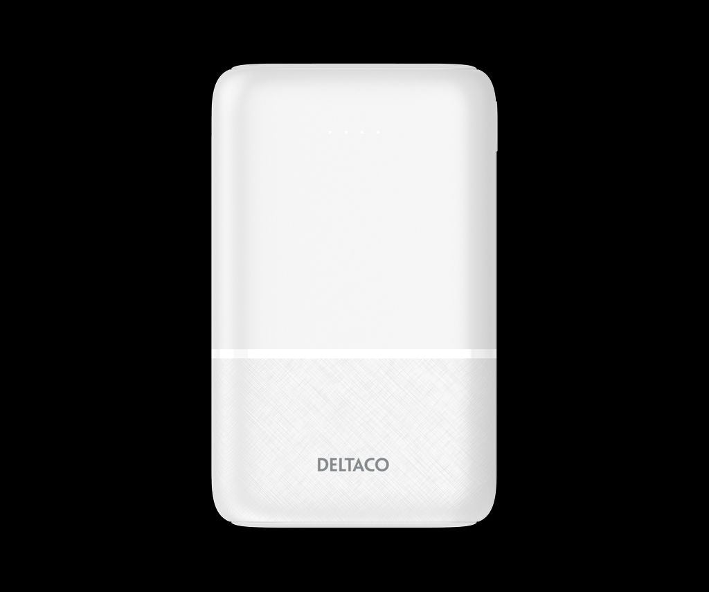 Deltaco Power bank 10,000 mAh, 2x USB-A, 1x USB-C, white