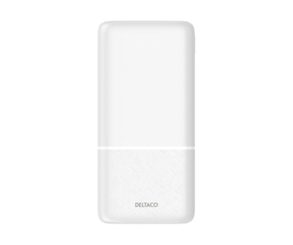 Deltaco Powerbank 20,000 mAh, 2x USB-A, 1x USB-C - White