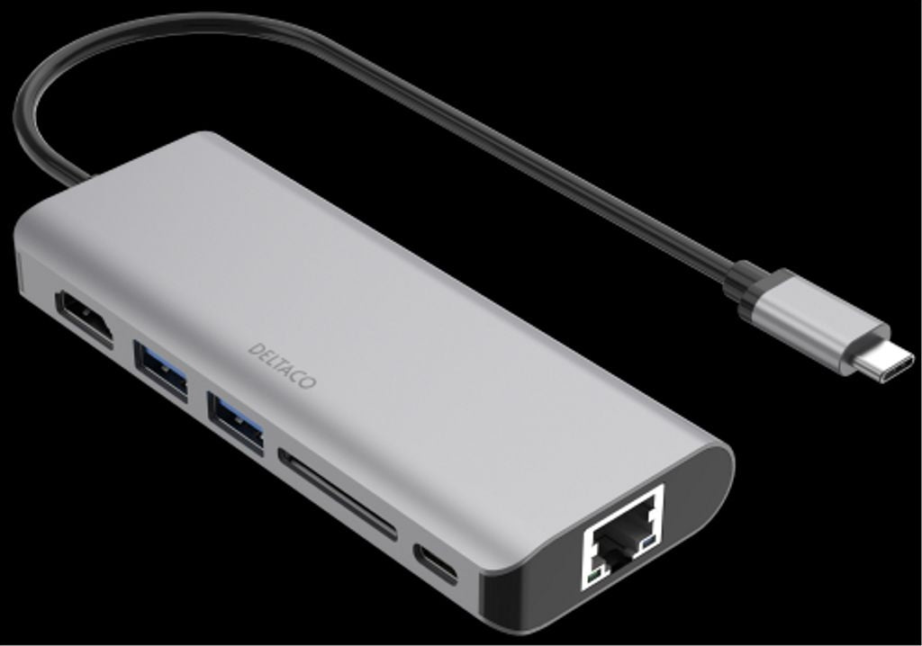 Deltaco USB-C Docking Station, HDMI/RJ45/USB-A/SD