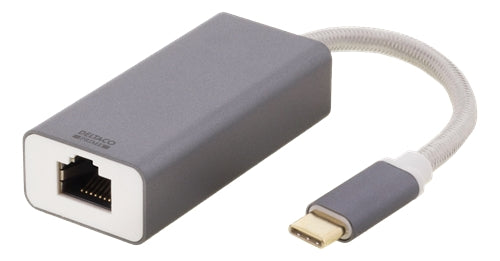 Deltaco USB-C Network Adapter, Gigabit - Grey