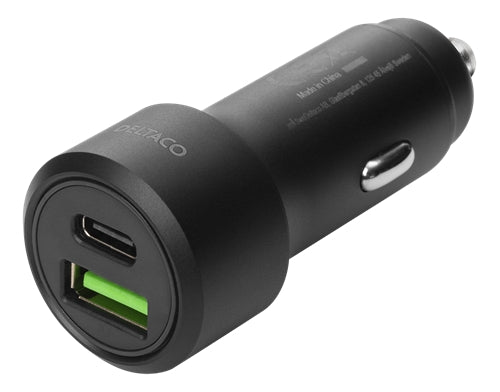 Deltaco USB-C & USB-A, PD 18W car charger - Black