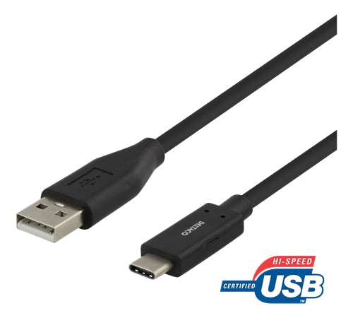 Deltaco USB-C to USB-A cable, 1m, USB 2.0 - Black