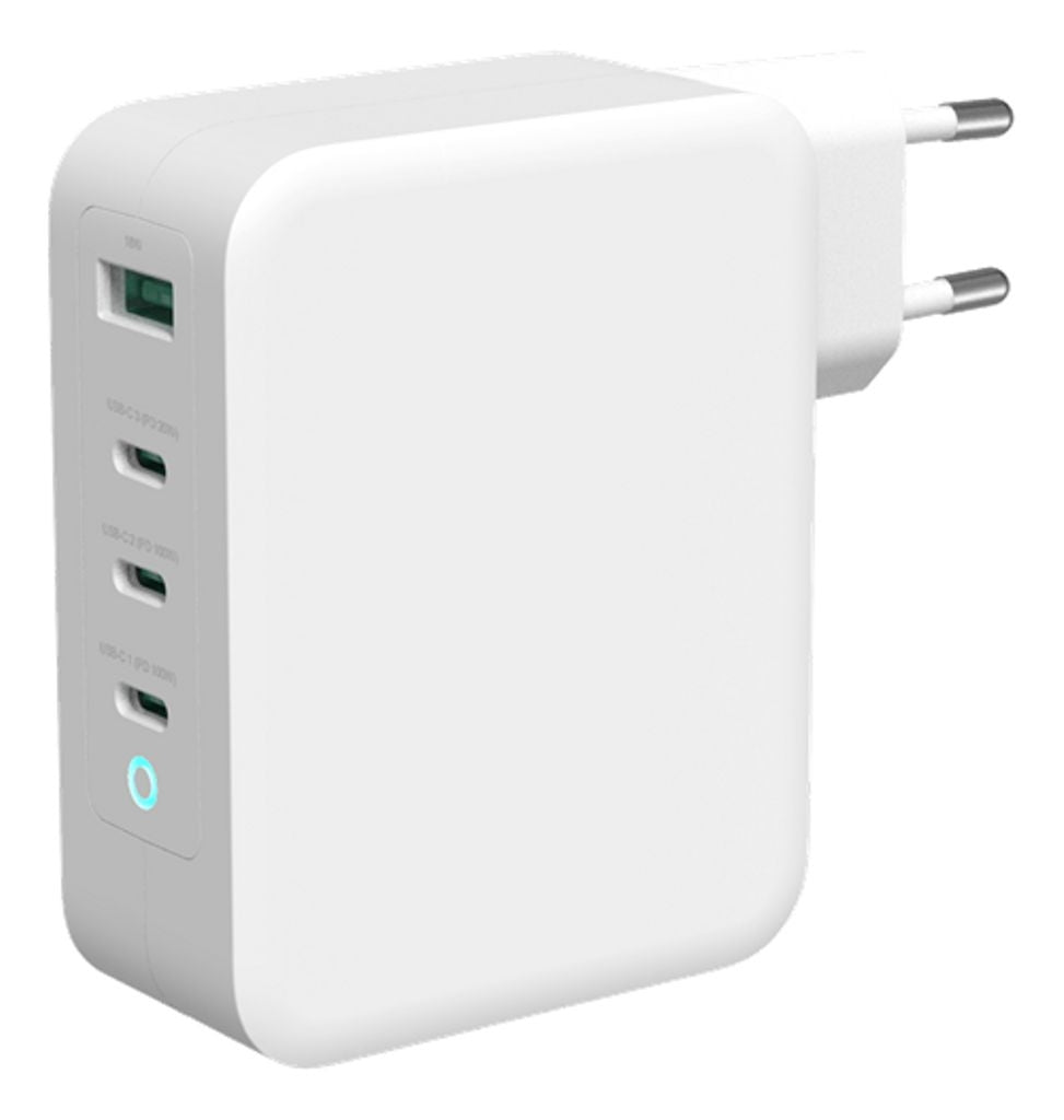 Deltaco Wall Charger, 1xUSB-A, 3xUSB-C, 130W - White