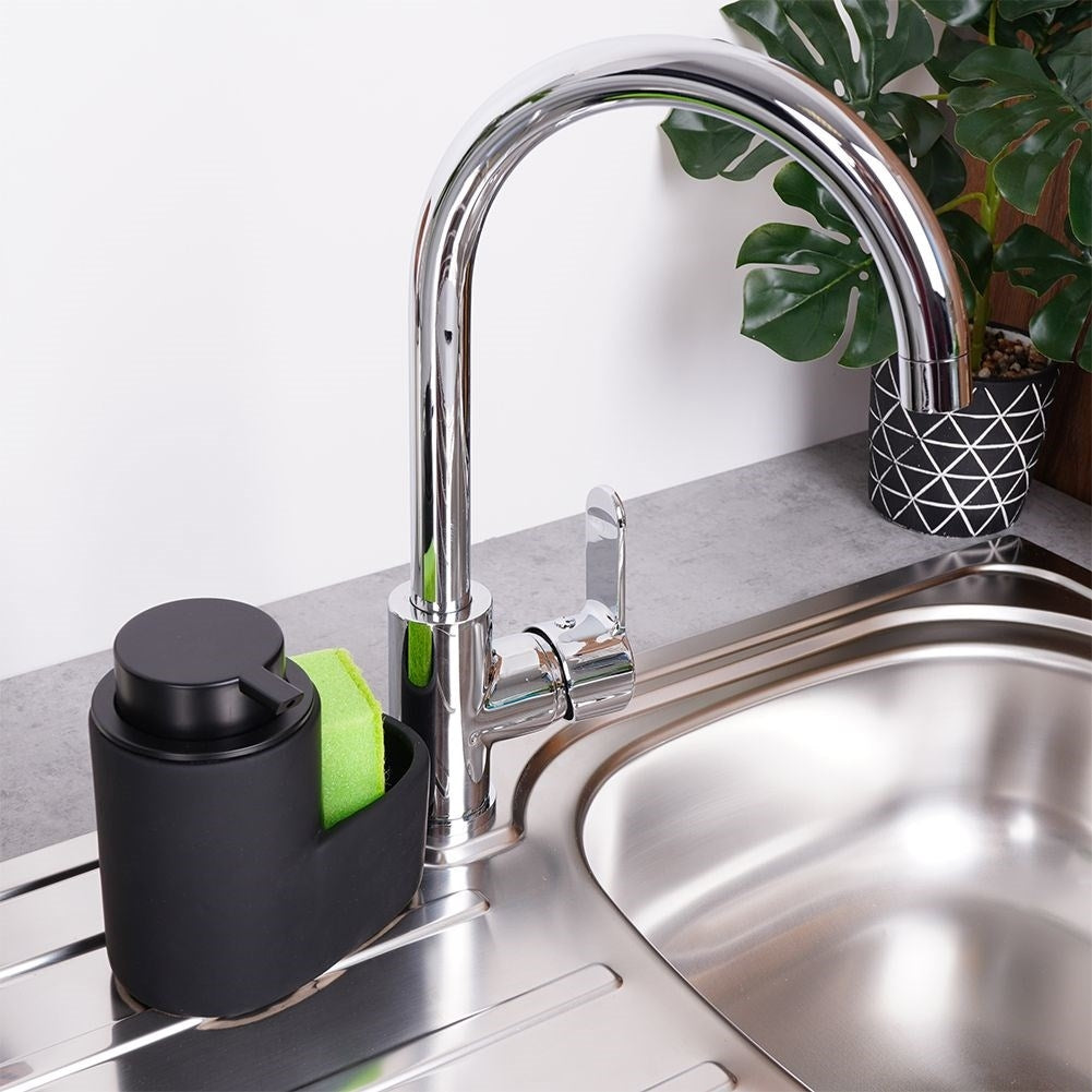Detergent dispenser with sponge storage in matt black ceramic
