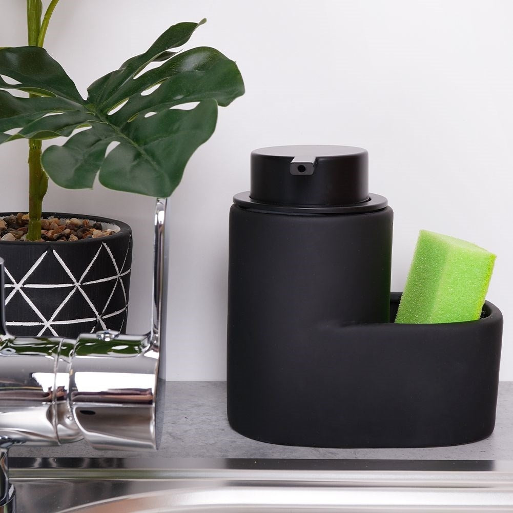 Detergent dispenser with sponge storage in matt black ceramic