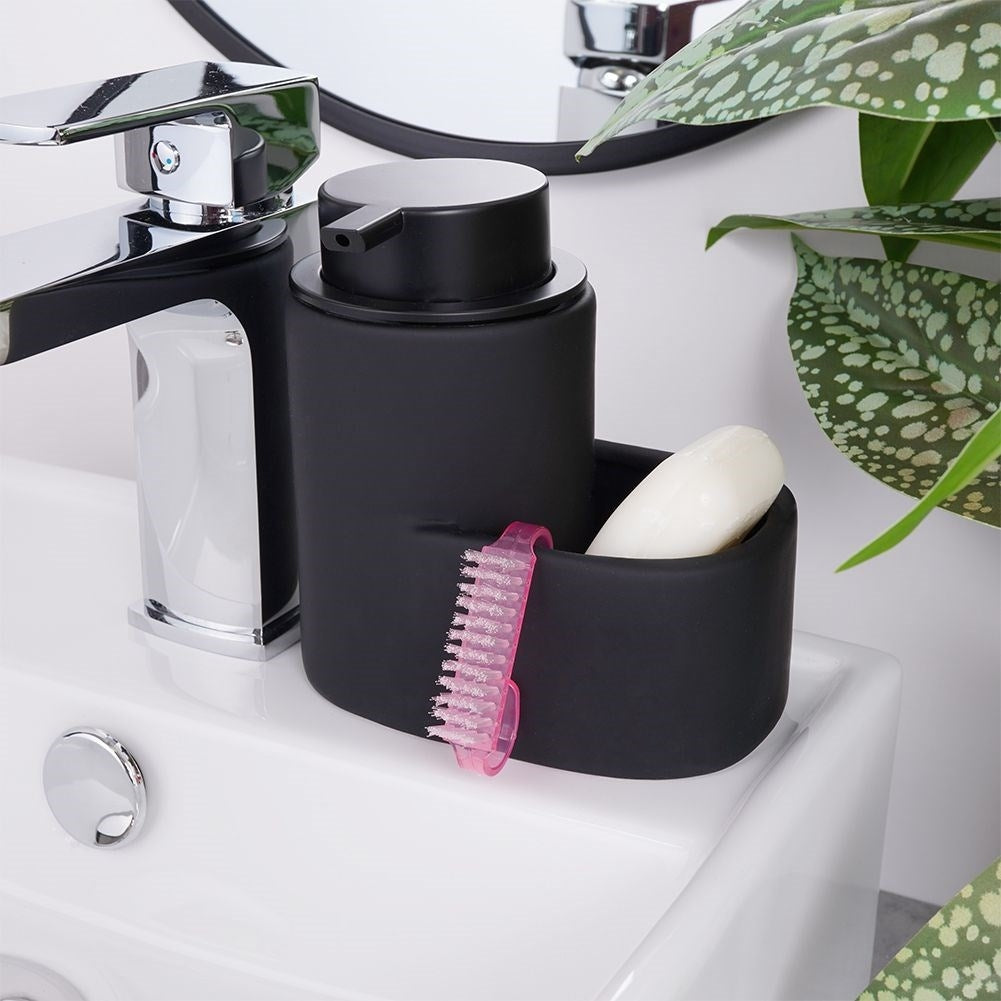 Detergent dispenser with sponge storage in matt black ceramic
