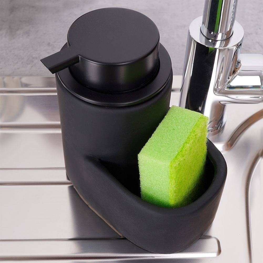 Detergent dispenser with sponge storage in matt black ceramic