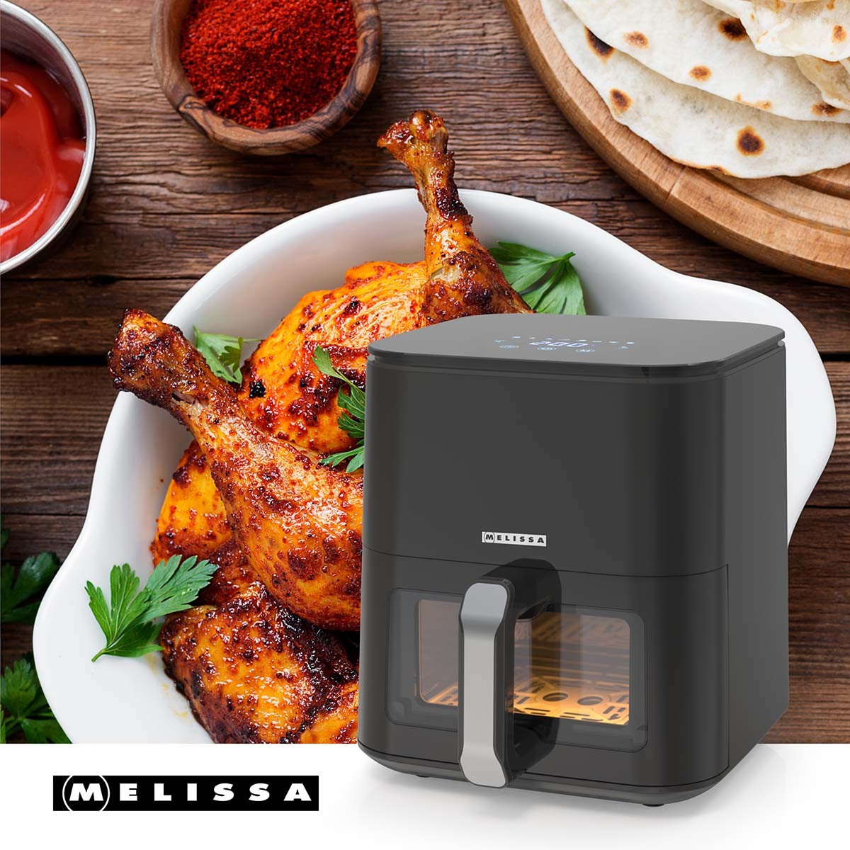 Digital Air Fryer XL, 5L, 60-Min Timer, 8 Presets, Black