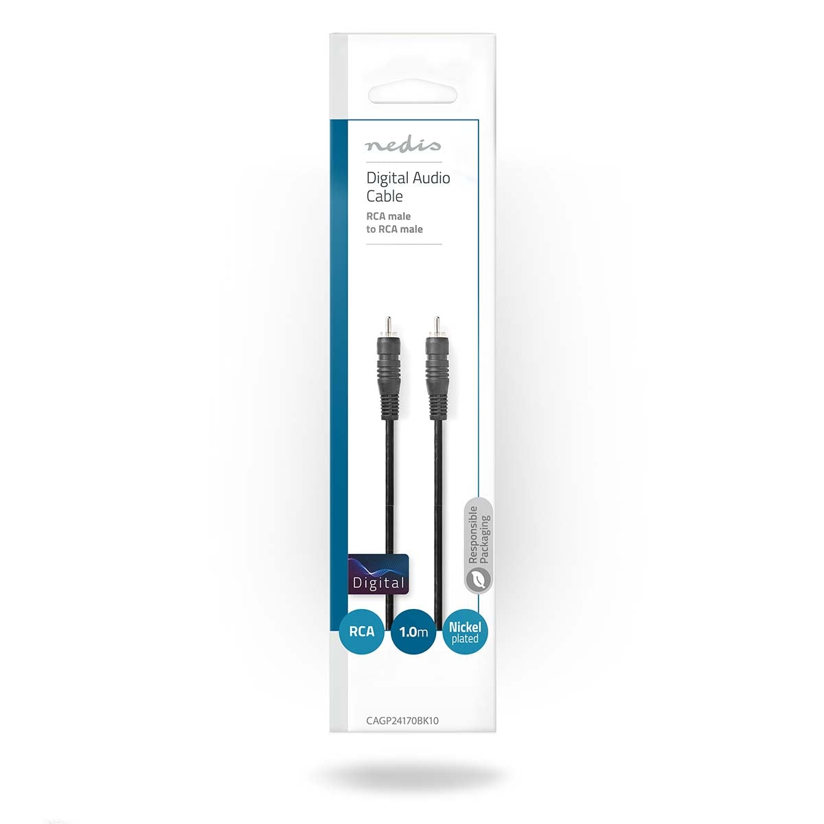 Digital Audio Cable | RCA Male | RCA Male | Nickel Plated | 1.00 m | Round | PVC | Black | Envelope