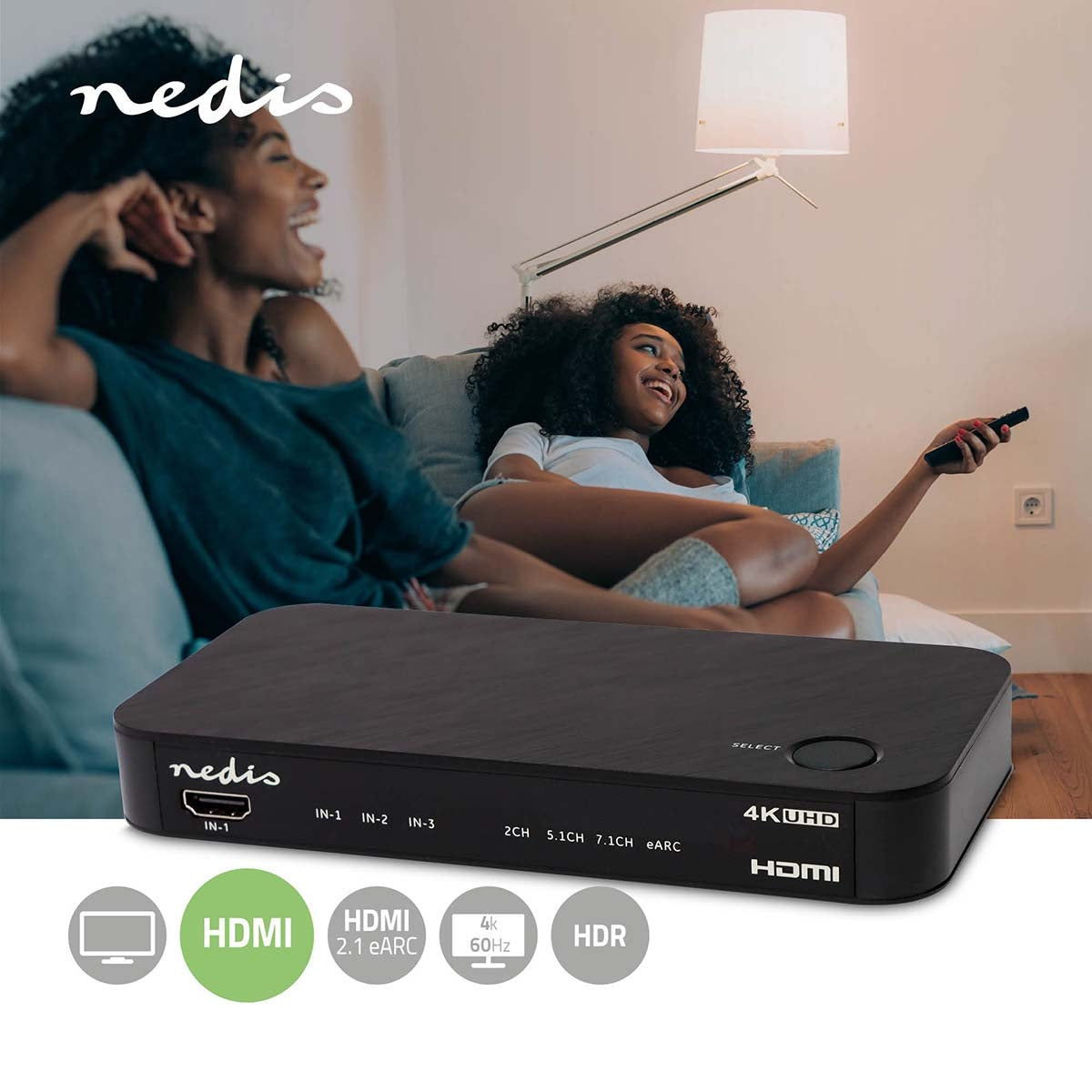 Digital Audio Converter | 2-way | Connection input: DC Power / 3x HDMI™ Input | Connection output: 1x 3.5 mm / 1x TosLink / 2x HDMI™ Output | Automatic / Push Button | Anthracite