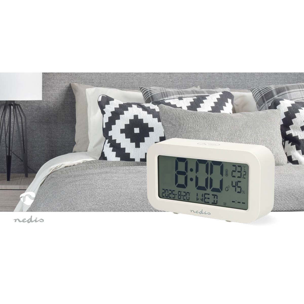 Digital Desk Alarm Clock, LCD, Snooze, Timer, White
