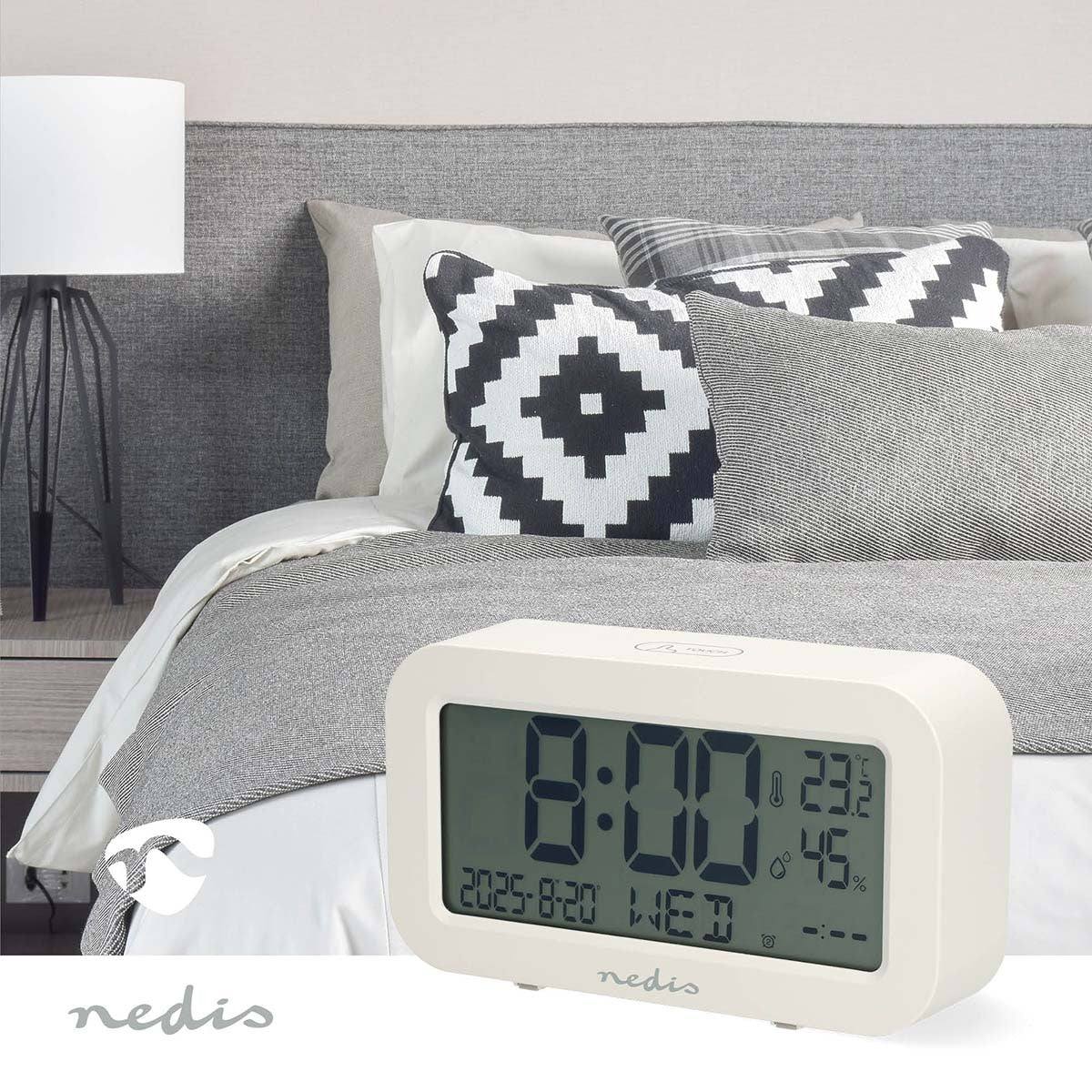 Digital Desk Alarm Clock, LCD, Snooze, Timer, White