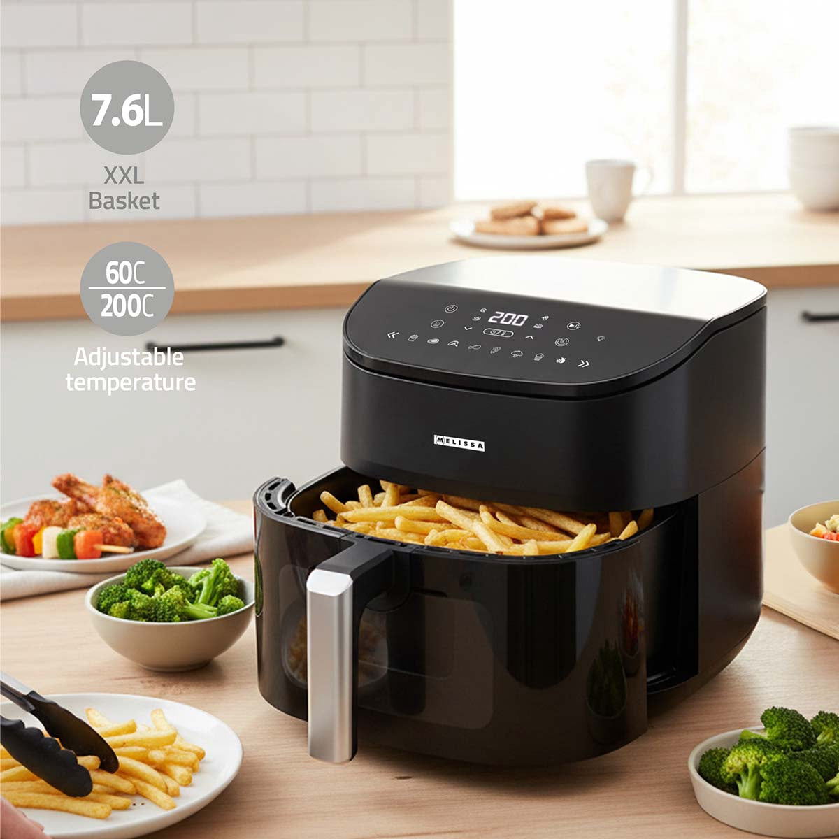 Digital Hot Air Fryer XXL, 7.6L, 60-Min Timer, 8 Presets