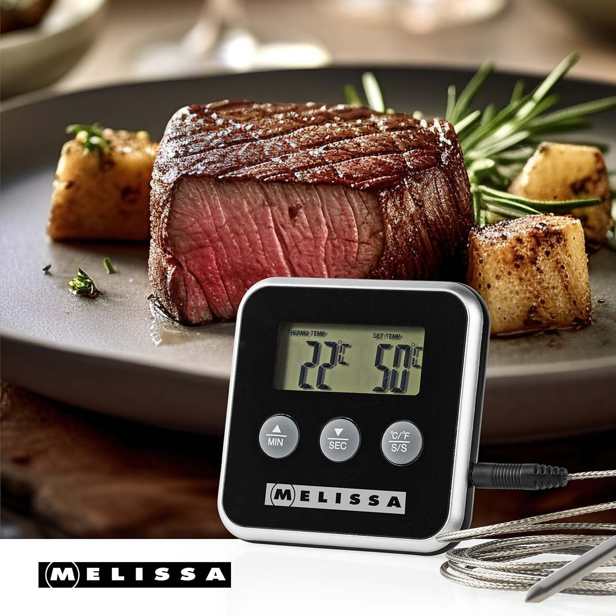 Digital Meat Thermometer with Alarm Timer & LCD Display