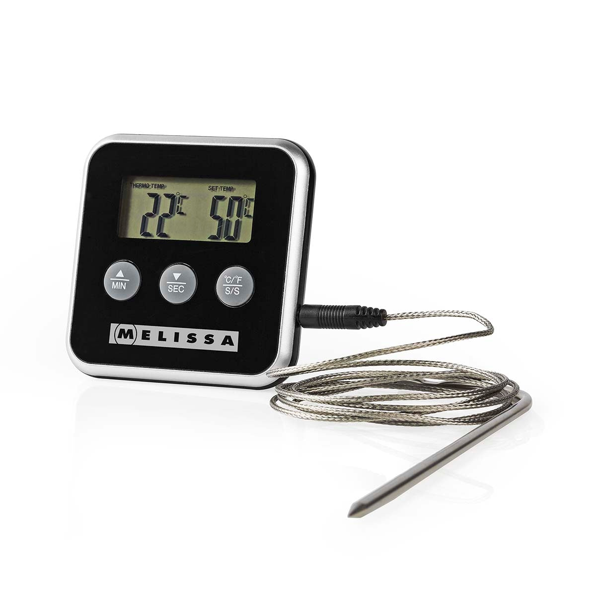 Digital Meat Thermometer with Alarm Timer & LCD Display
