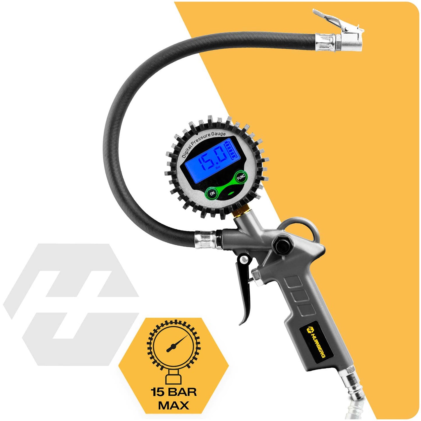 Digital Tire Inflator Gun with LCD Display, 0-15 BAR