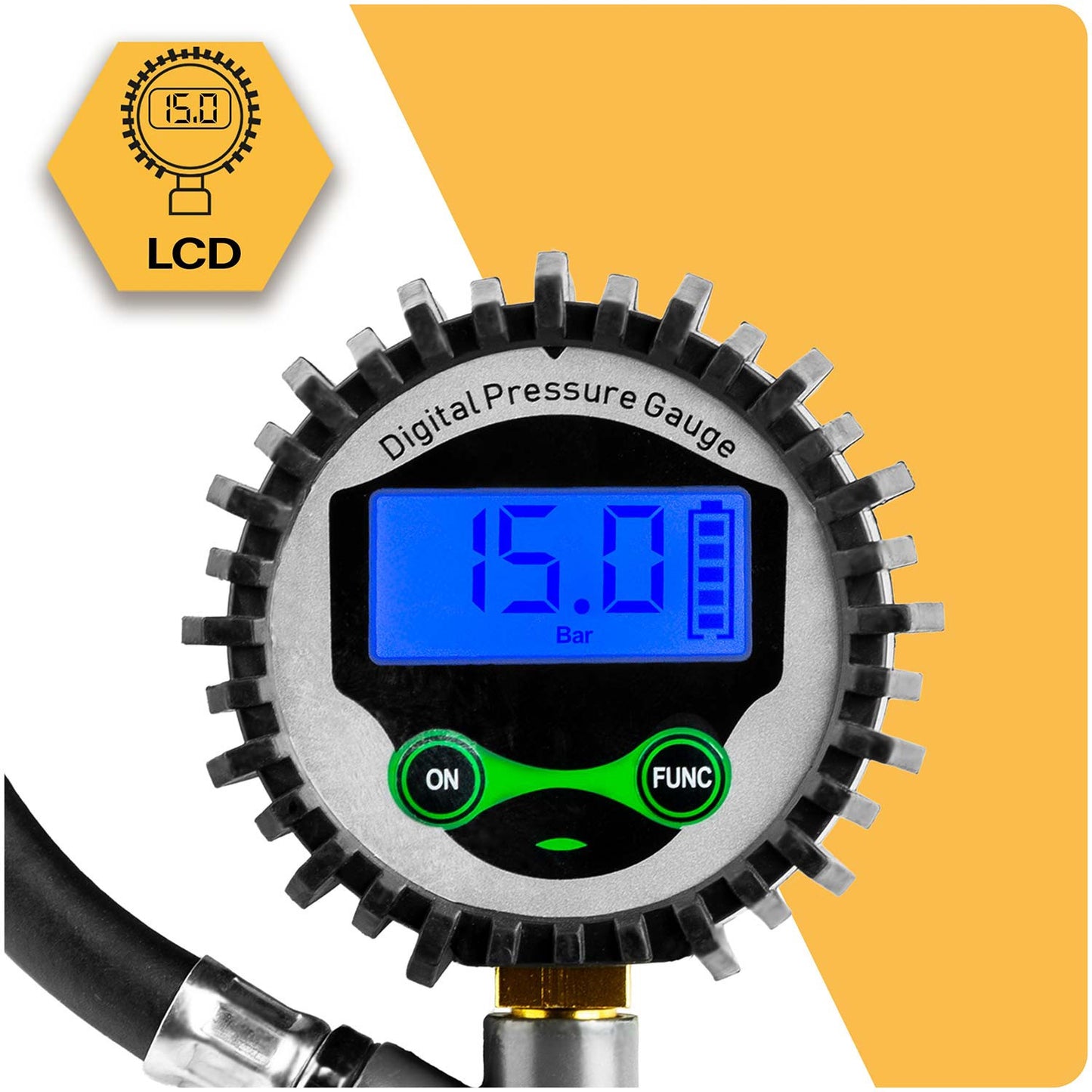 Digital Tire Inflator Gun with LCD Display, 0-15 BAR