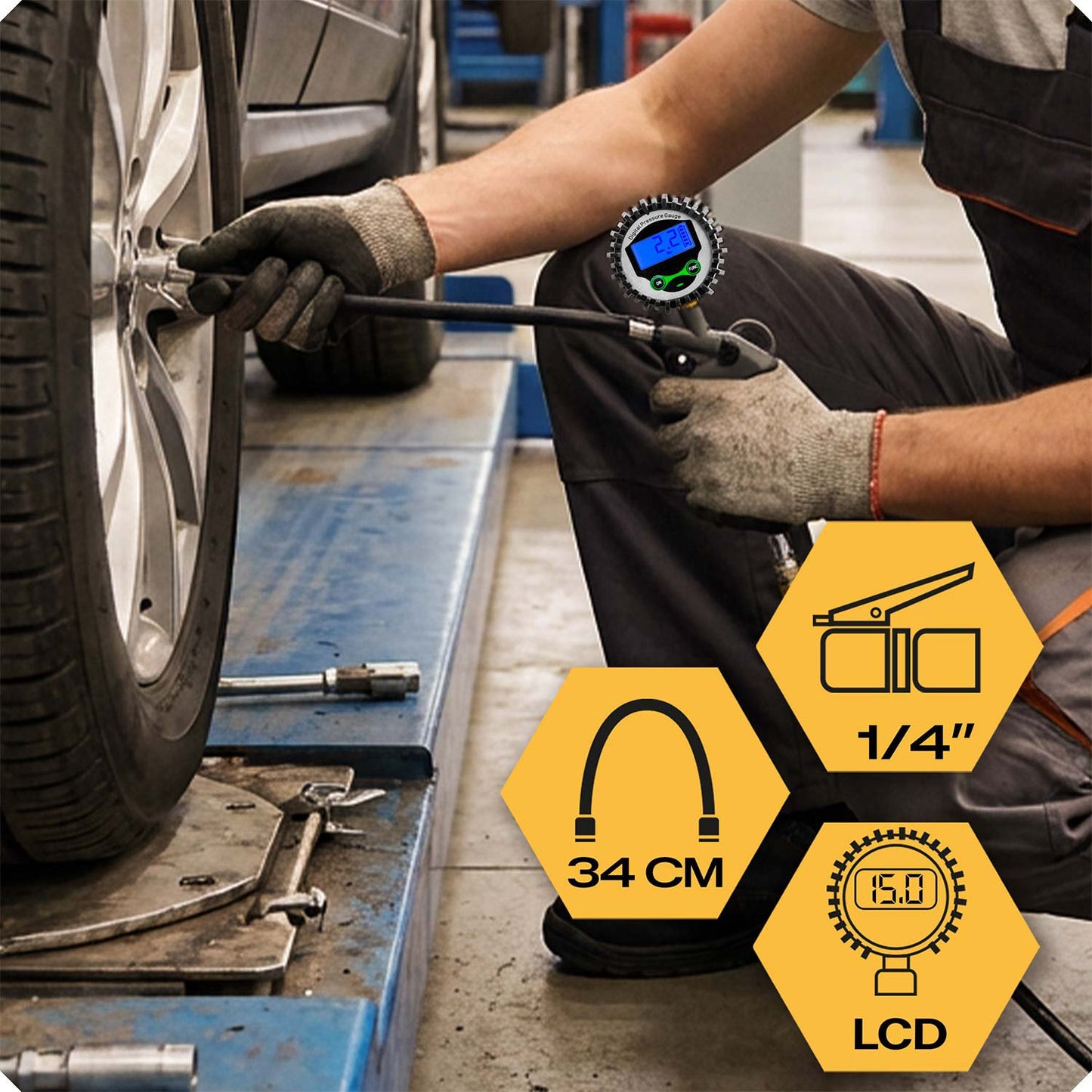 Digital Tire Inflator Gun with LCD Display, 0-15 BAR