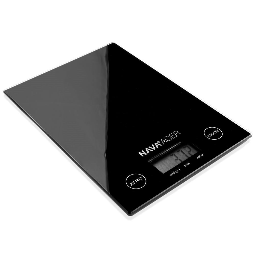 Digital kitchen scale in black glass with LCD and 5 kg capacity