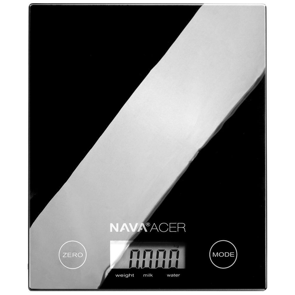 Digital kitchen scale in black glass with LCD and 5 kg capacity