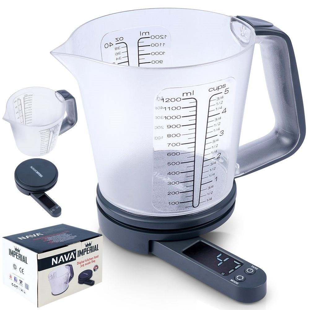 Digital kitchen scale with measuring jug and LED display, max 5 kg