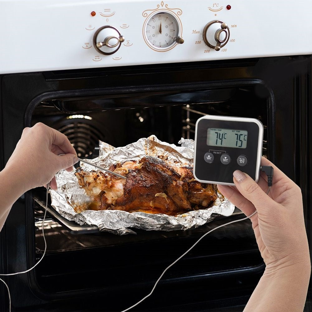 Digital kitchen thermometer with probe, display and timer